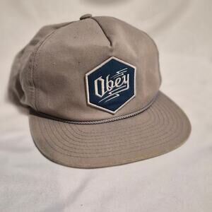 Obey Giant Gray Hexagon Logo Patch Snapback Hat Rope Detail Strapback